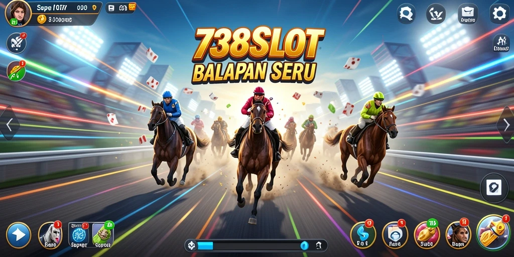Screenshot gameplay seru dari 738SLOT dengan mobil balap cepat.