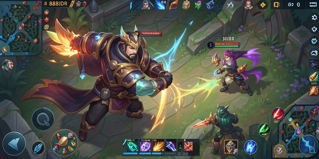 Tampilan gameplay seru dari 888IDR dengan aksi MOBA yang intens.