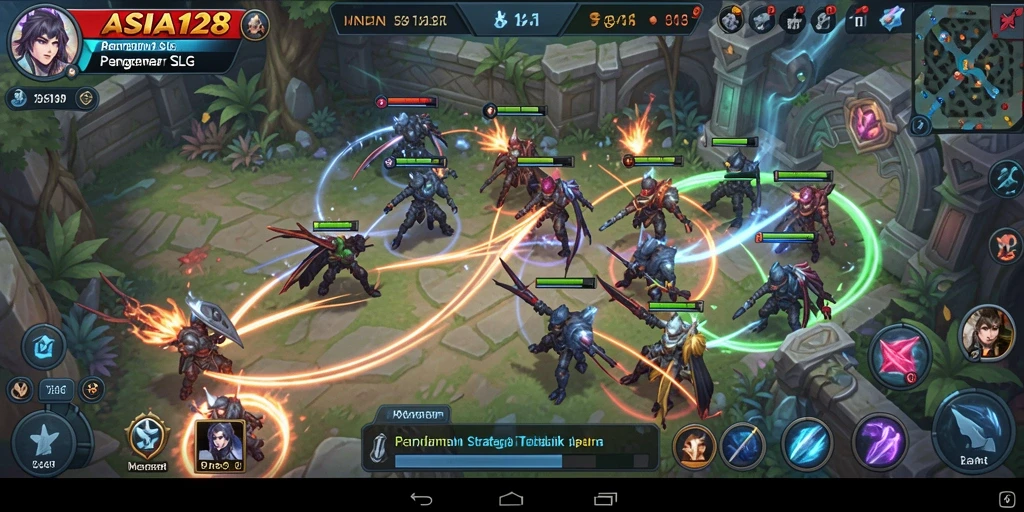 Screenshot menunjukkan aksi pertempuran seru dalam game SLG.