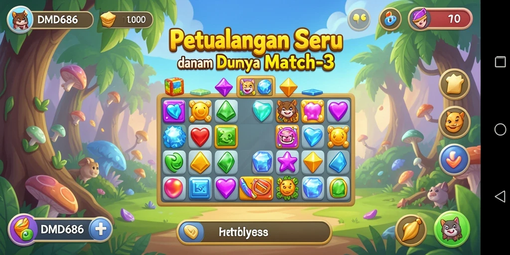 Screenshot DMD686 yang menunjukkan aksi permainan Match-3 yang seru.