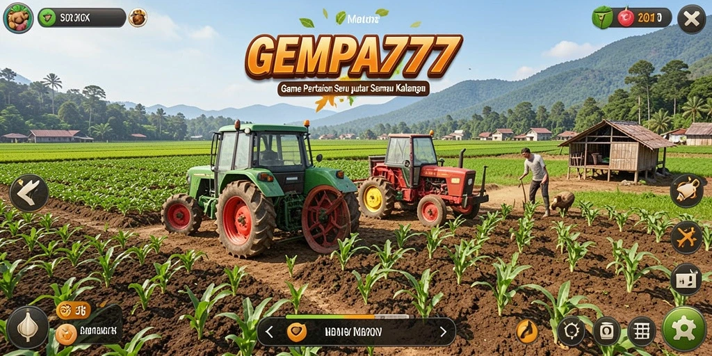 Tampilan utama dari gameplay <strong>GEMPA777</strong> yang menunjukkan aktivitas bertani.