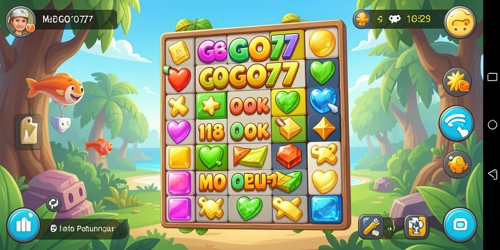 Screenshot GOGO77 menampilkan gameplay Match-3 yang menantang dan seru.