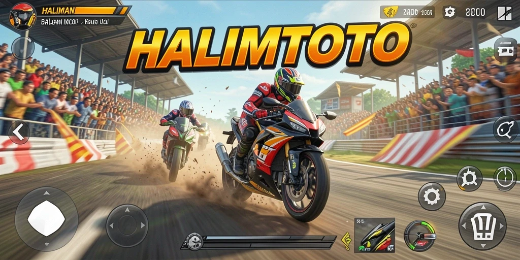 Tampilan seru dari gameplay balapan motor di HALIMTOTO.