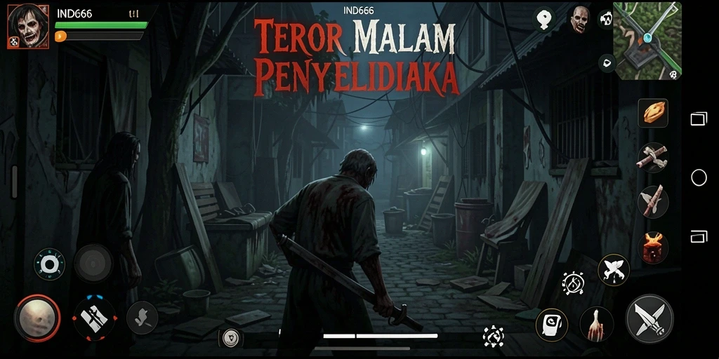 Tampilan gameplay menyeramkan IND666 dengan kegelapan di sekeliling.