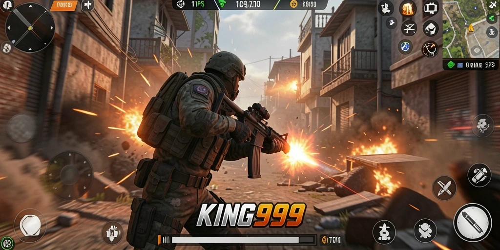 Tampilan aksi seru dalam gameplay KING999 saat pemain berjuang melawan musuh.