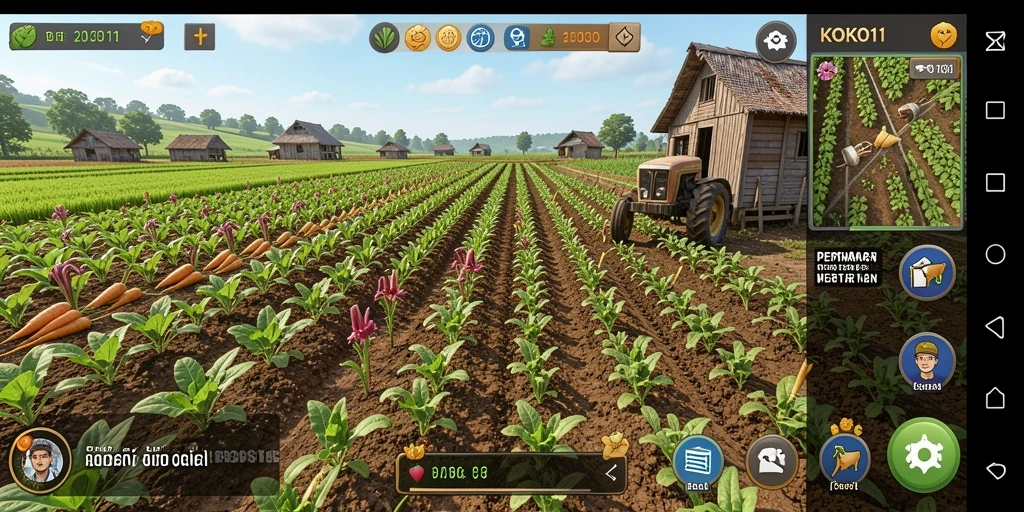 Screenshot gameplay KOKO11 yang menunjukkan aktivitas bertani.
