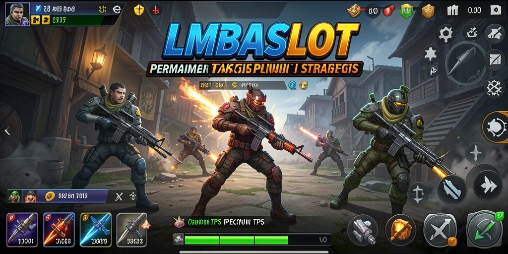 Screenshot LMBASLOT menampilkan pertempuran seru dalam gameplay TPS.