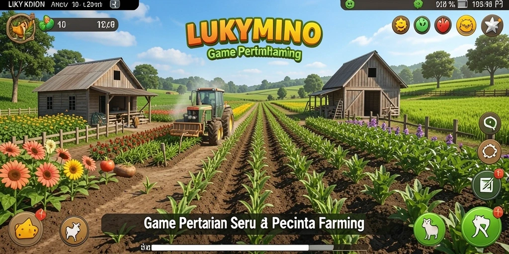 Tampilan gameplay LUKYMINO yang menarik saat bercocok tanam.
