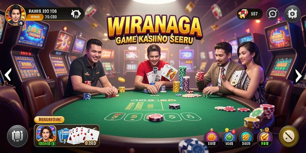 Tangkapan layar gameplay WIRANAGA yang menampilkan keseruan permainan kasino.