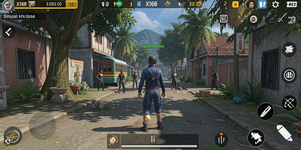 Tangkapan layar gameplay yang menunjukkan interaksi karakter di X168.